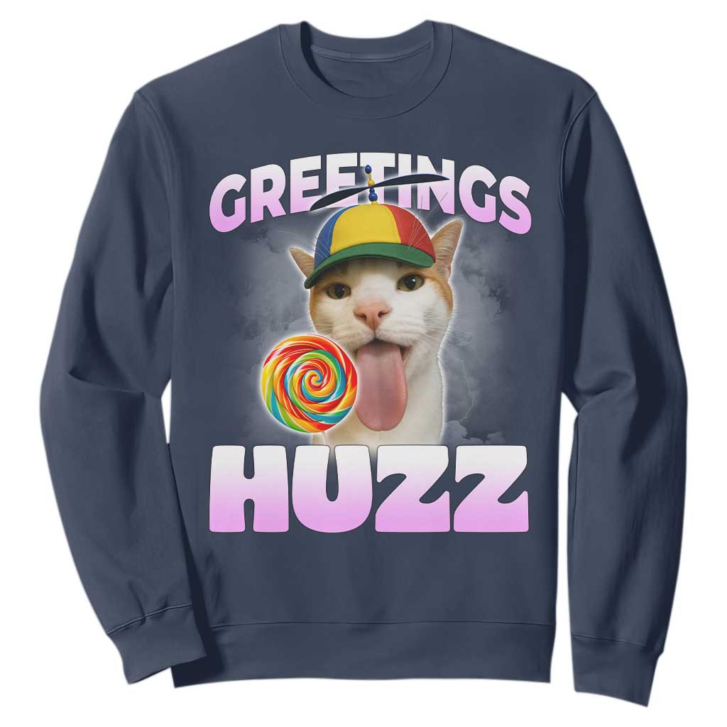 Funny Cat Meme Sweatshirt Greetings Huzz TS14 Navy Print Your Wear