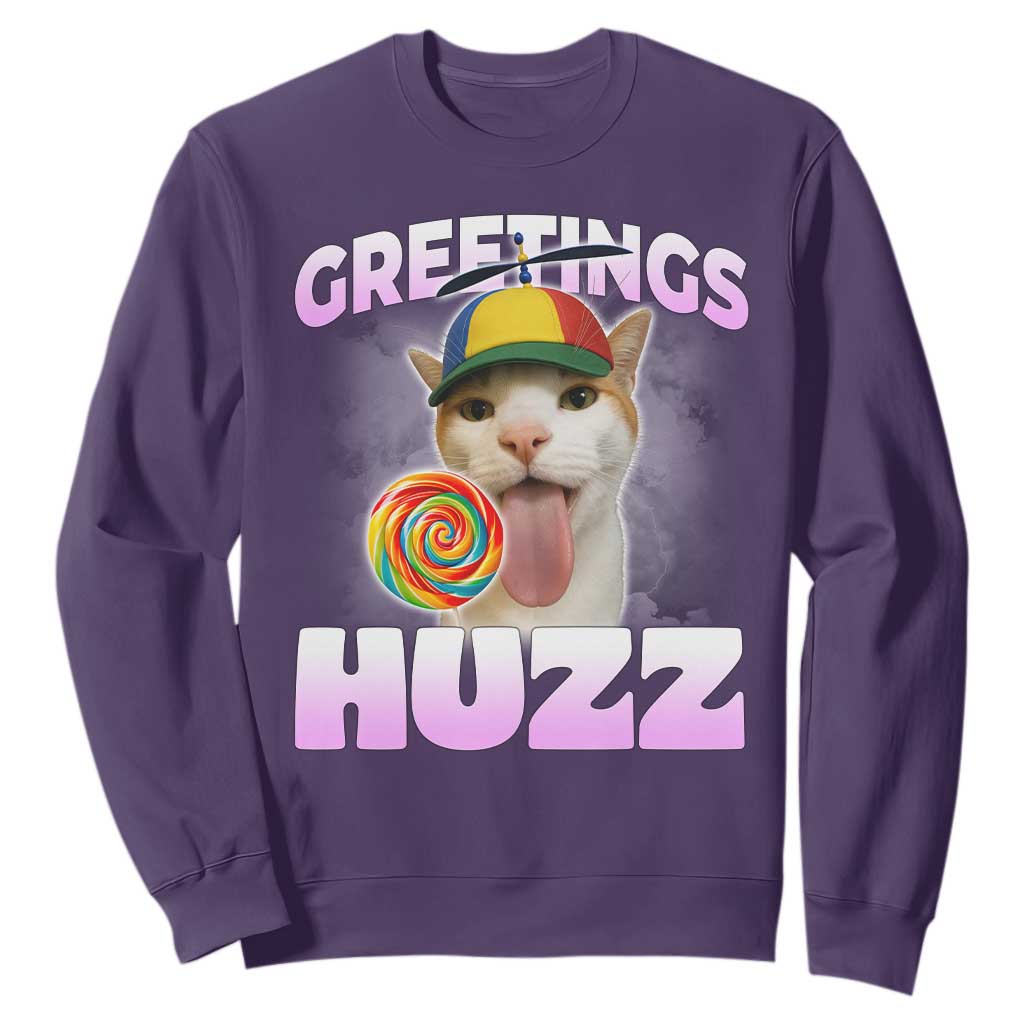 Funny Cat Meme Sweatshirt Greetings Huzz TS14 Purple Print Your Wear