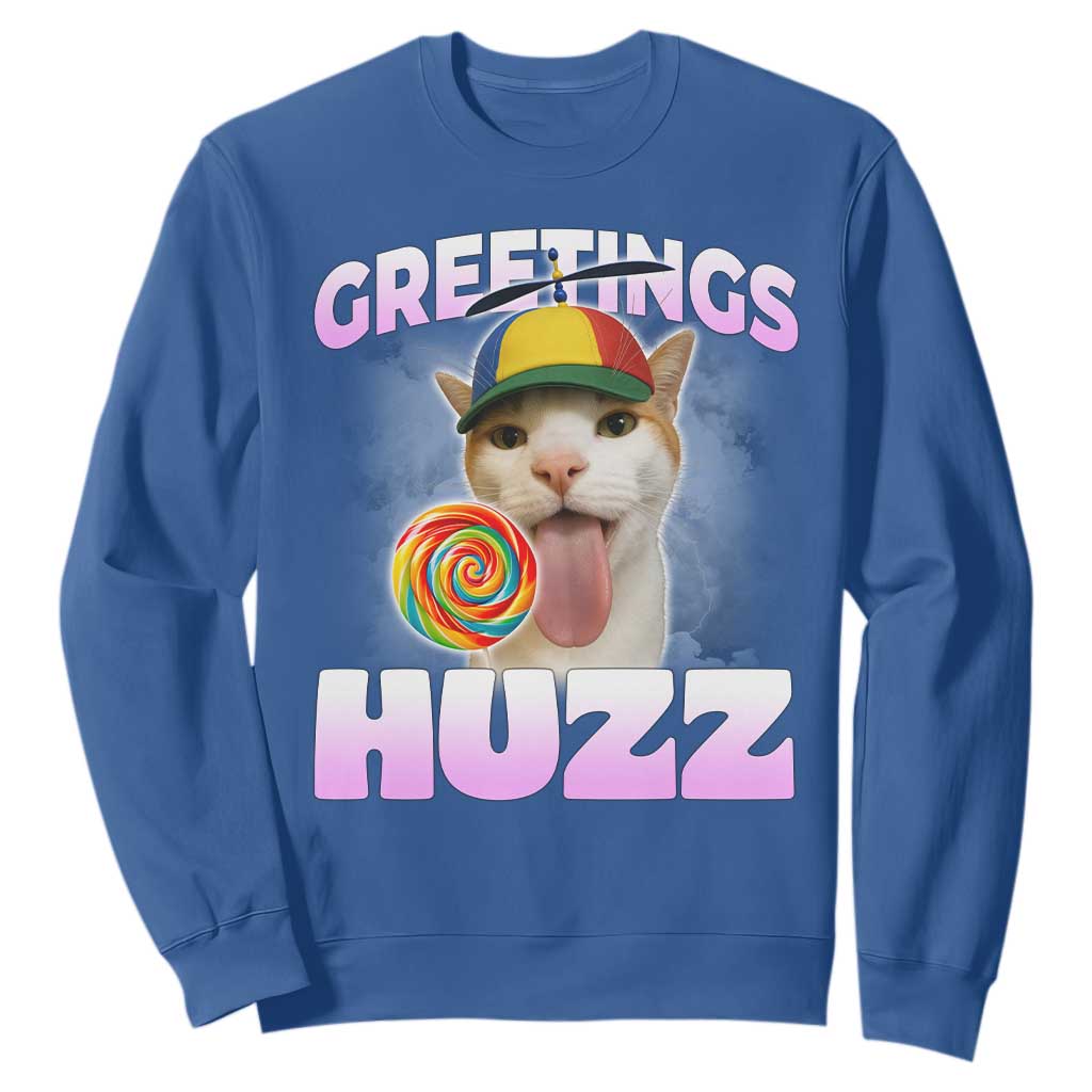 Funny Cat Meme Sweatshirt Greetings Huzz TS14 Royal Blue Print Your Wear