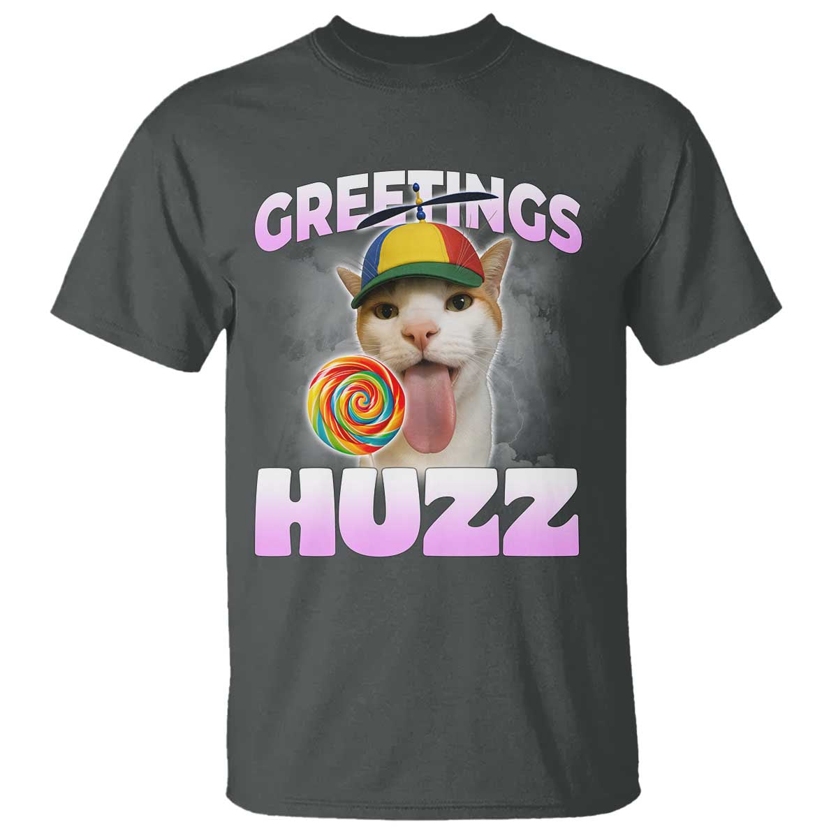 Funny Cat Meme T Shirt Greetings Huzz TS14 Dark Heather Print Your Wear