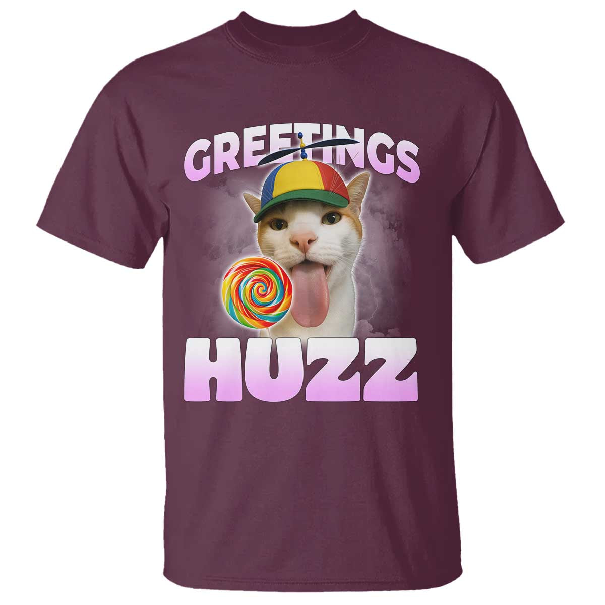 Funny Cat Meme T Shirt Greetings Huzz TS14 Maroon Print Your Wear