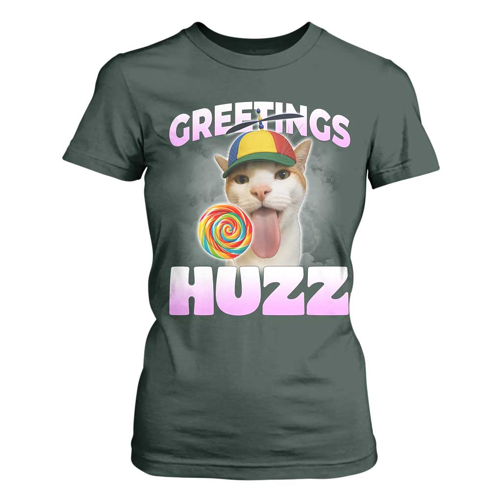 Funny Cat Meme T Shirt For Women Greetings Huzz TS14 Dark Forest Green Print Your Wear