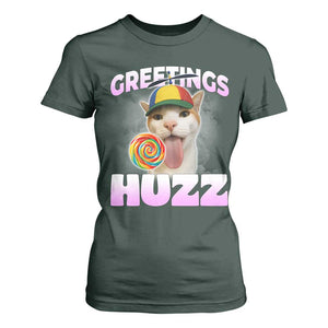 Funny Cat Meme T Shirt For Women Greetings Huzz TS14 Dark Forest Green Print Your Wear