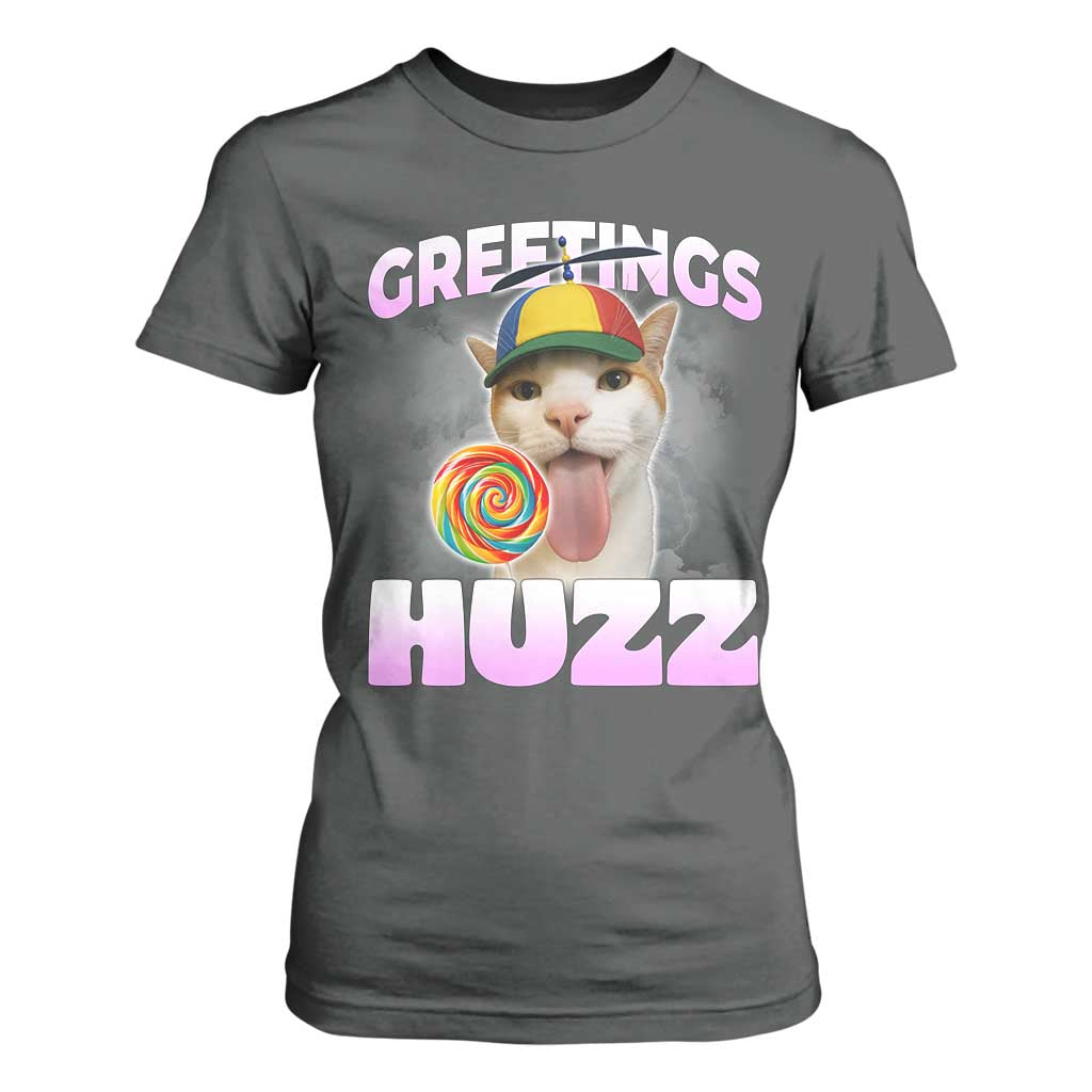Funny Cat Meme T Shirt For Women Greetings Huzz TS14 Dark Heather Print Your Wear