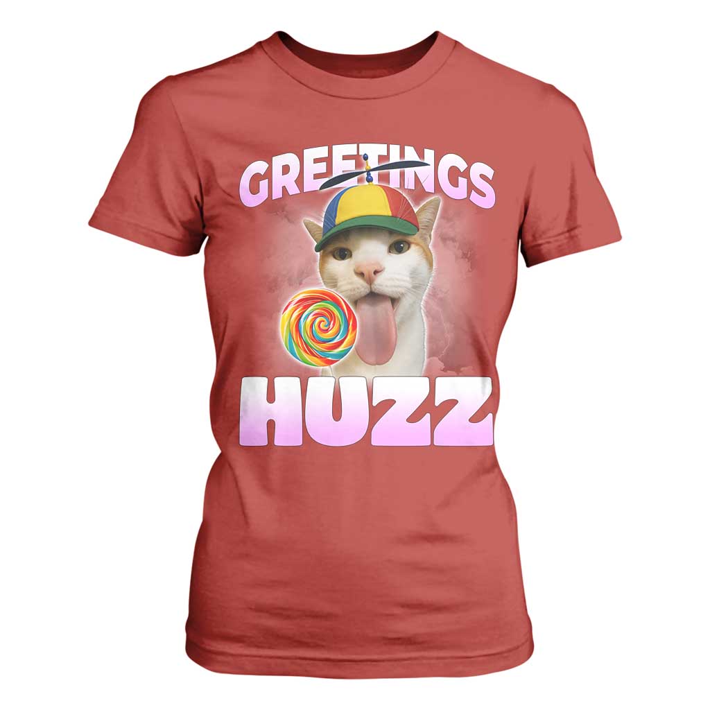 Funny Cat Meme T Shirt For Women Greetings Huzz TS14 Red Print Your Wear