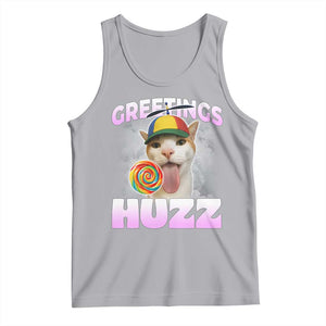 Funny Cat Meme Tank Top Greetings Huzz TS14 Athletic Heather Print Your Wear