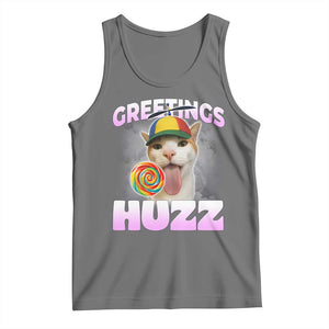 Funny Cat Meme Tank Top Greetings Huzz TS14 Black Heather Print Your Wear