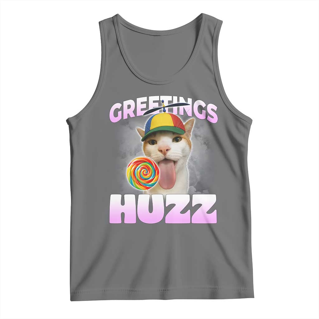 Funny Cat Meme Tank Top Greetings Huzz TS14 Black Heather Print Your Wear