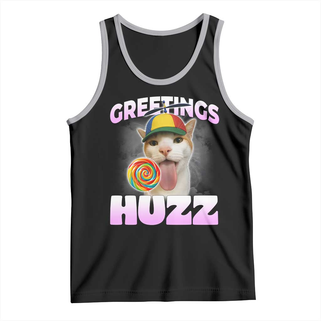 Funny Cat Meme Tank Top Greetings Huzz TS14 Black Athletic Heather Print Your Wear
