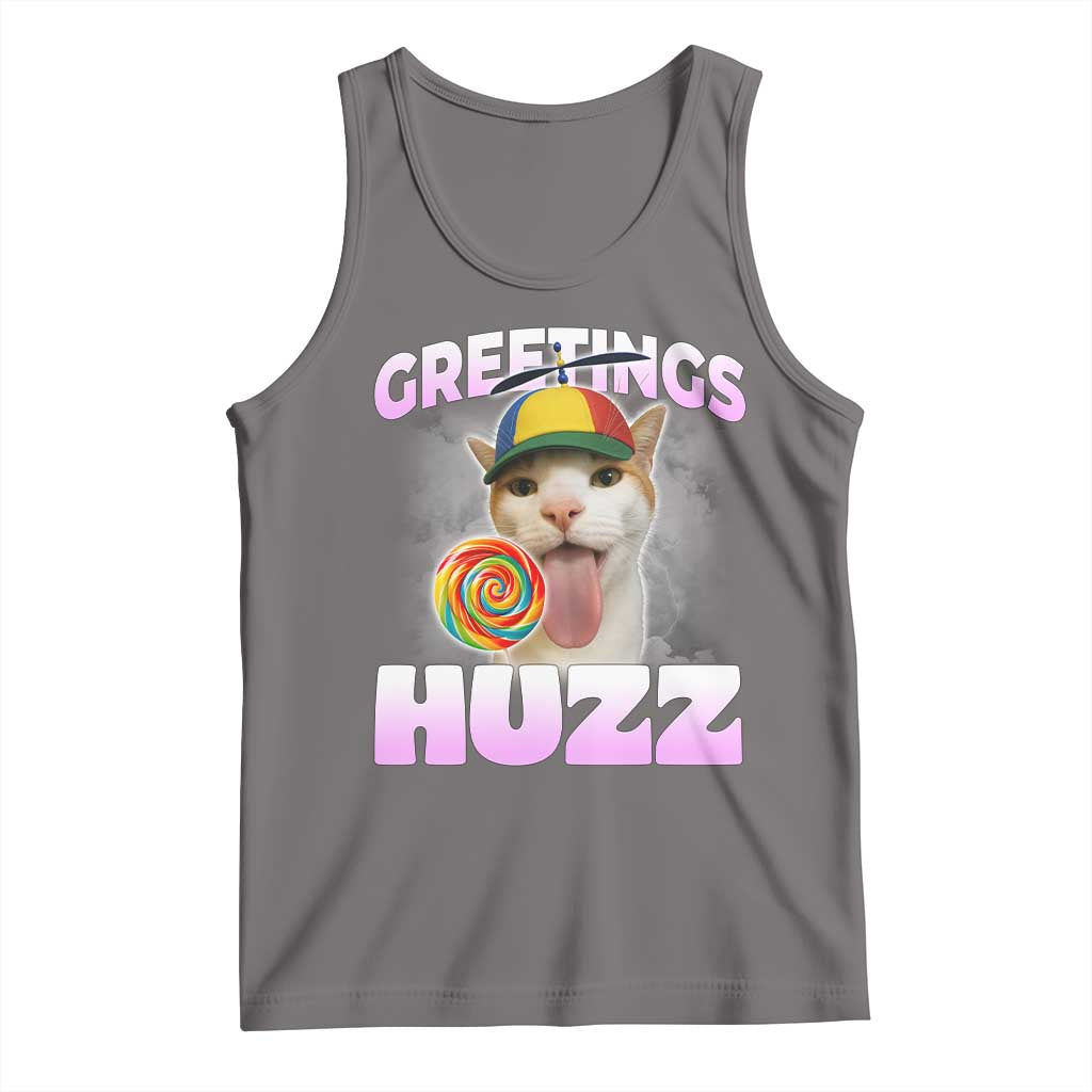 Funny Cat Meme Tank Top Greetings Huzz TS14 Deep Heather Print Your Wear