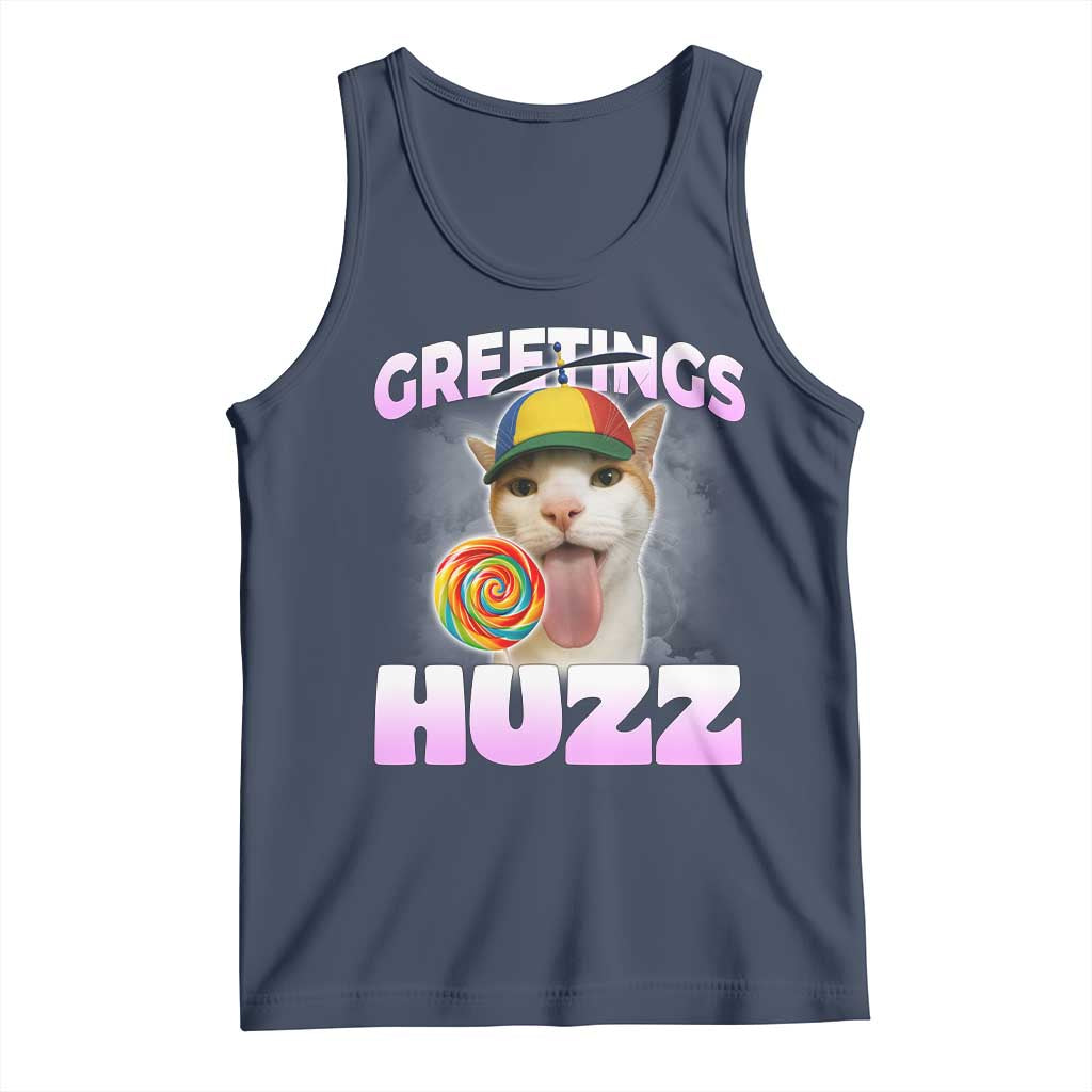 Funny Cat Meme Tank Top Greetings Huzz TS14 Navy Print Your Wear