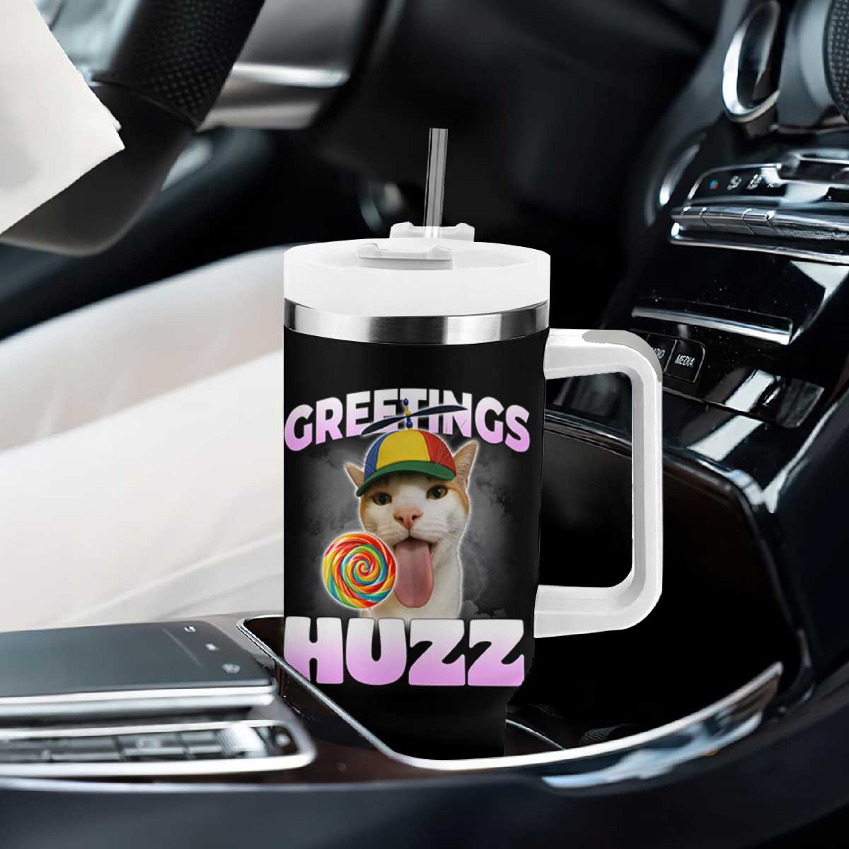 Funny Cat Meme Tumbler With Handle Greetings Huzz TS14 Print Your Wear