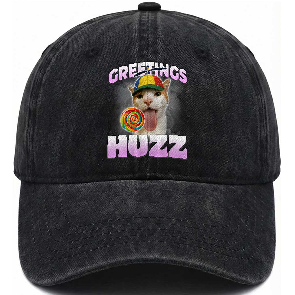 Funny Cat Meme Washed Cotton Baseball Cap Greetings Huzz TS14 Washed Cap Universal Fit Black Print Your Wear