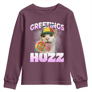 Funny Cat Meme Youth Sweatshirt Greetings Huzz TS14 Maroon Print Your Wear