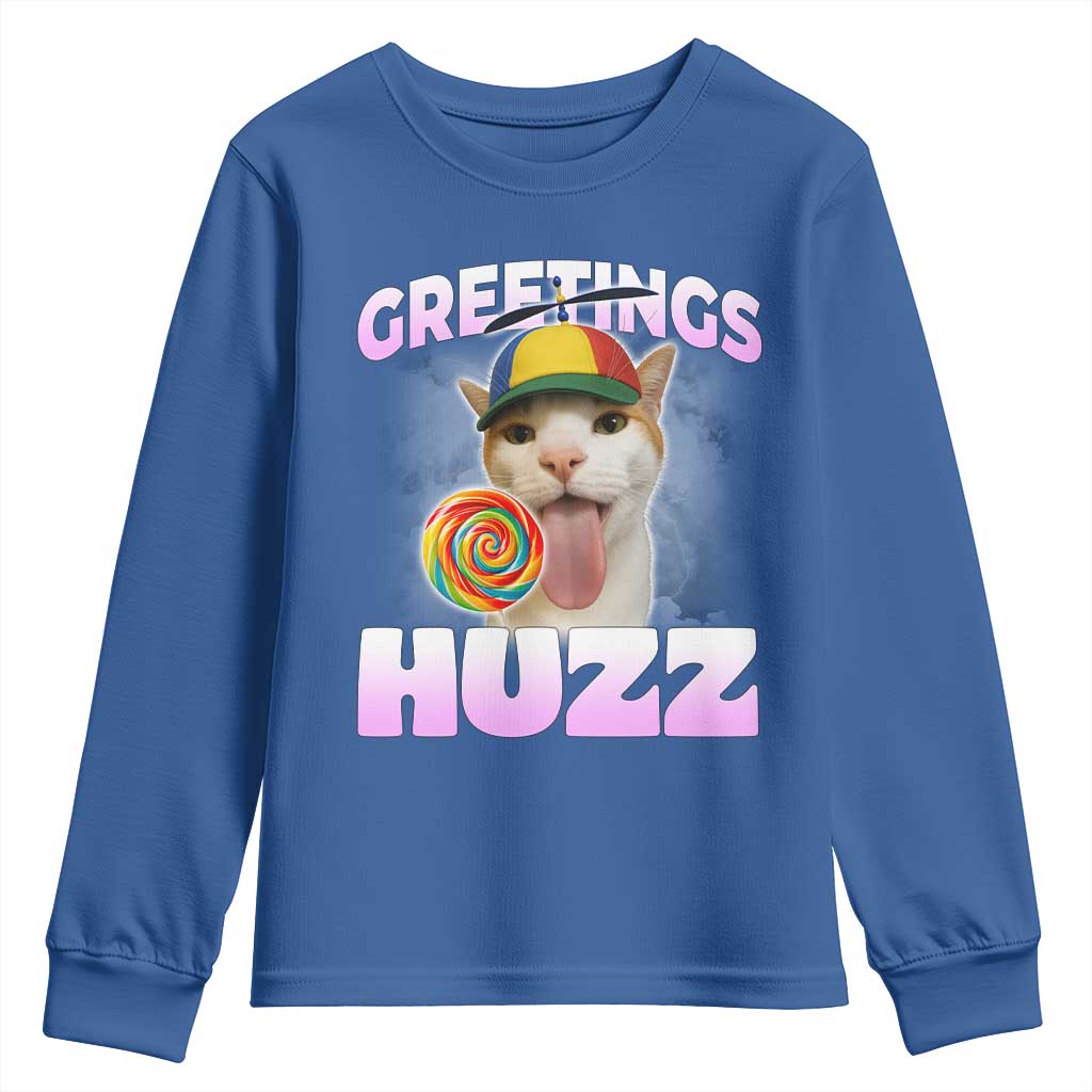 Funny Cat Meme Youth Sweatshirt Greetings Huzz TS14 Royal Blue Print Your Wear