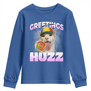 Funny Cat Meme Youth Sweatshirt Greetings Huzz TS14 Royal Blue Print Your Wear