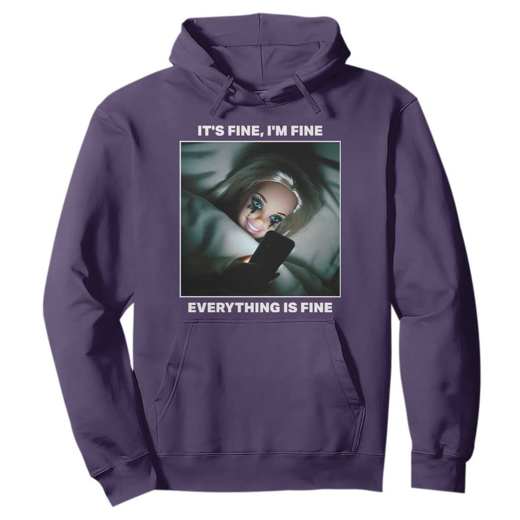 Funny Doll Face Meme Hoodie It Is Fine I Am Fine Everything Is Fine TS14 Purple Print Your Wear