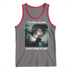 Funny Doll Face Meme Tank Top It Is Fine I Am Fine Everything Is Fine TS14 Deep Heather Red Print Your Wear