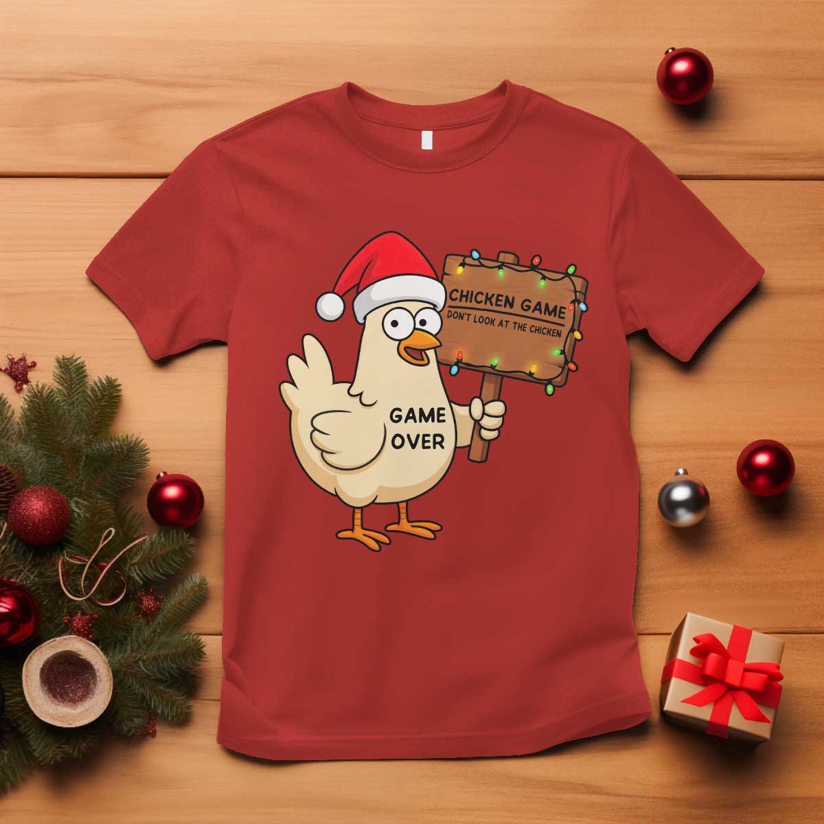 Chicken Game Christmas T Shirt Funny Do Not Look At The Chicken TS14 Red Print Your Wear