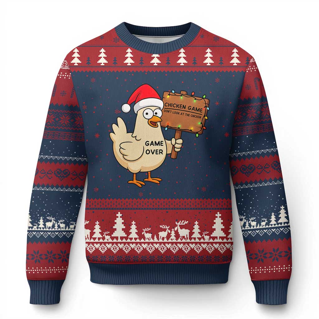 Chicken Game Xmas Ugly Christmas Sweater Funny Do Not Look At The Chicken TS14 Navy Red Print Your Wear