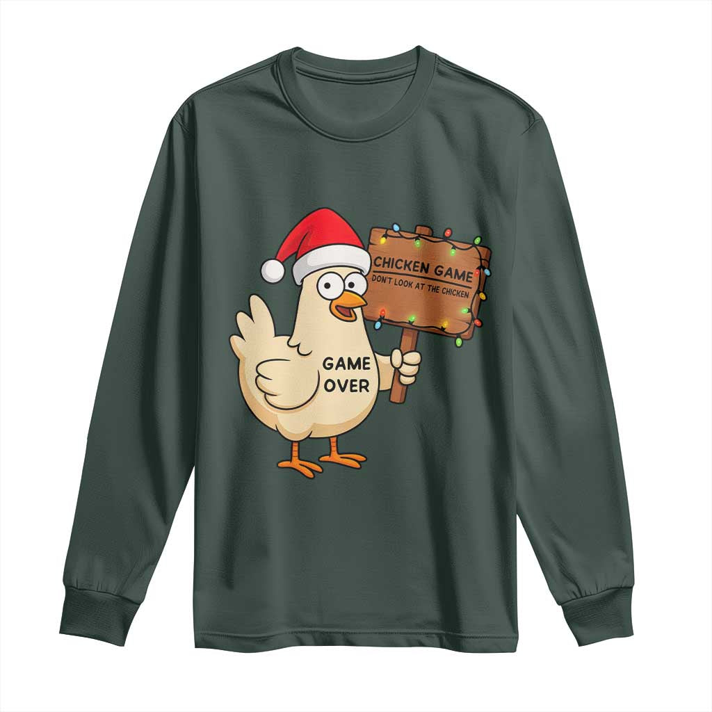 Chicken Game Christmas Long Sleeve Shirt Funny Do Not Look At The Chicken TS14 Dark Forest Green Print Your Wear