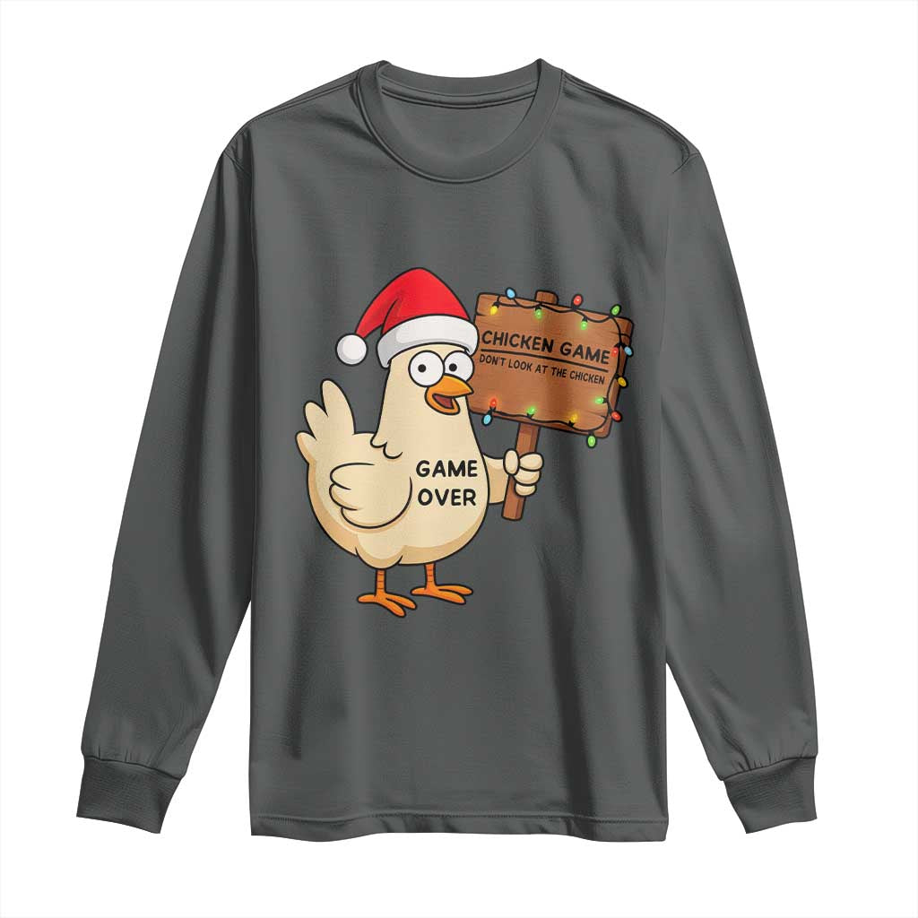 Chicken Game Christmas Long Sleeve Shirt Funny Do Not Look At The Chicken TS14 Dark Heather Print Your Wear