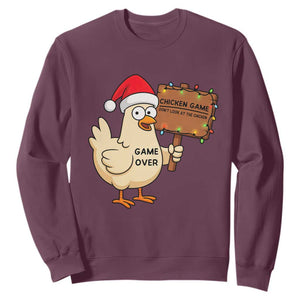 Chicken Game Christmas Sweatshirt Funny Do Not Look At The Chicken TS14 Maroon Print Your Wear