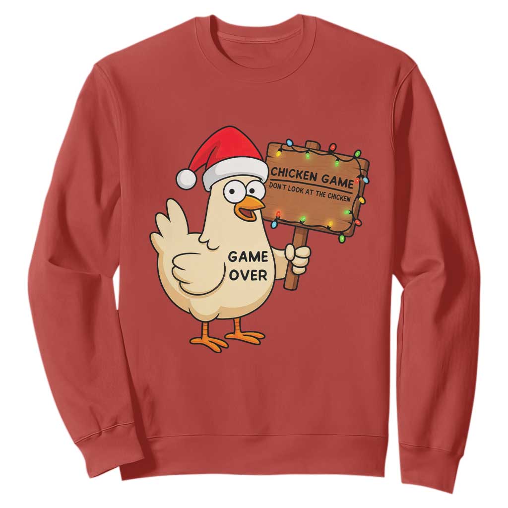 Chicken Game Christmas Sweatshirt Funny Do Not Look At The Chicken TS14 Red Print Your Wear