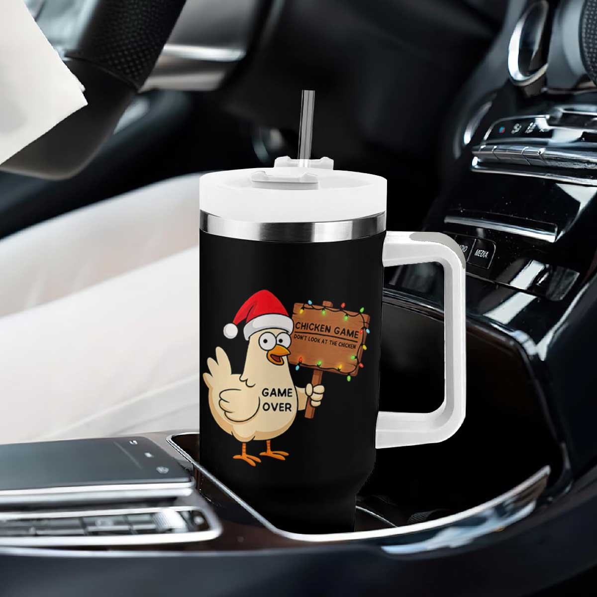 Chicken Game Christmas Tumbler With Handle Funny Do Not Look At The Chicken TS14 Print Your Wear