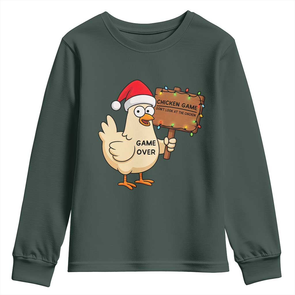 Chicken Game Christmas Youth Sweatshirt Funny Do Not Look At The Chicken TS14 Dark Forest Green Print Your Wear