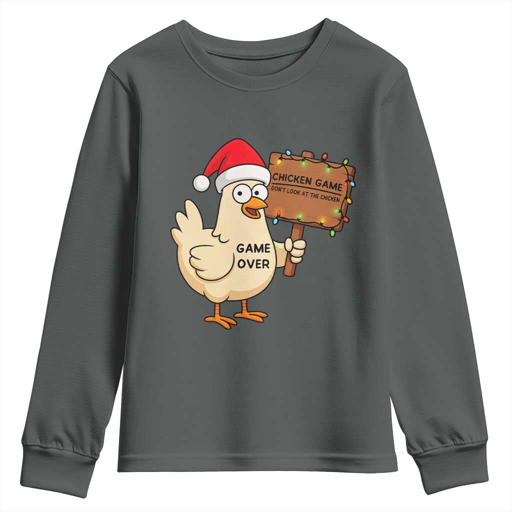 Chicken Game Christmas Youth Sweatshirt Funny Do Not Look At The Chicken TS14 Dark Heather Print Your Wear