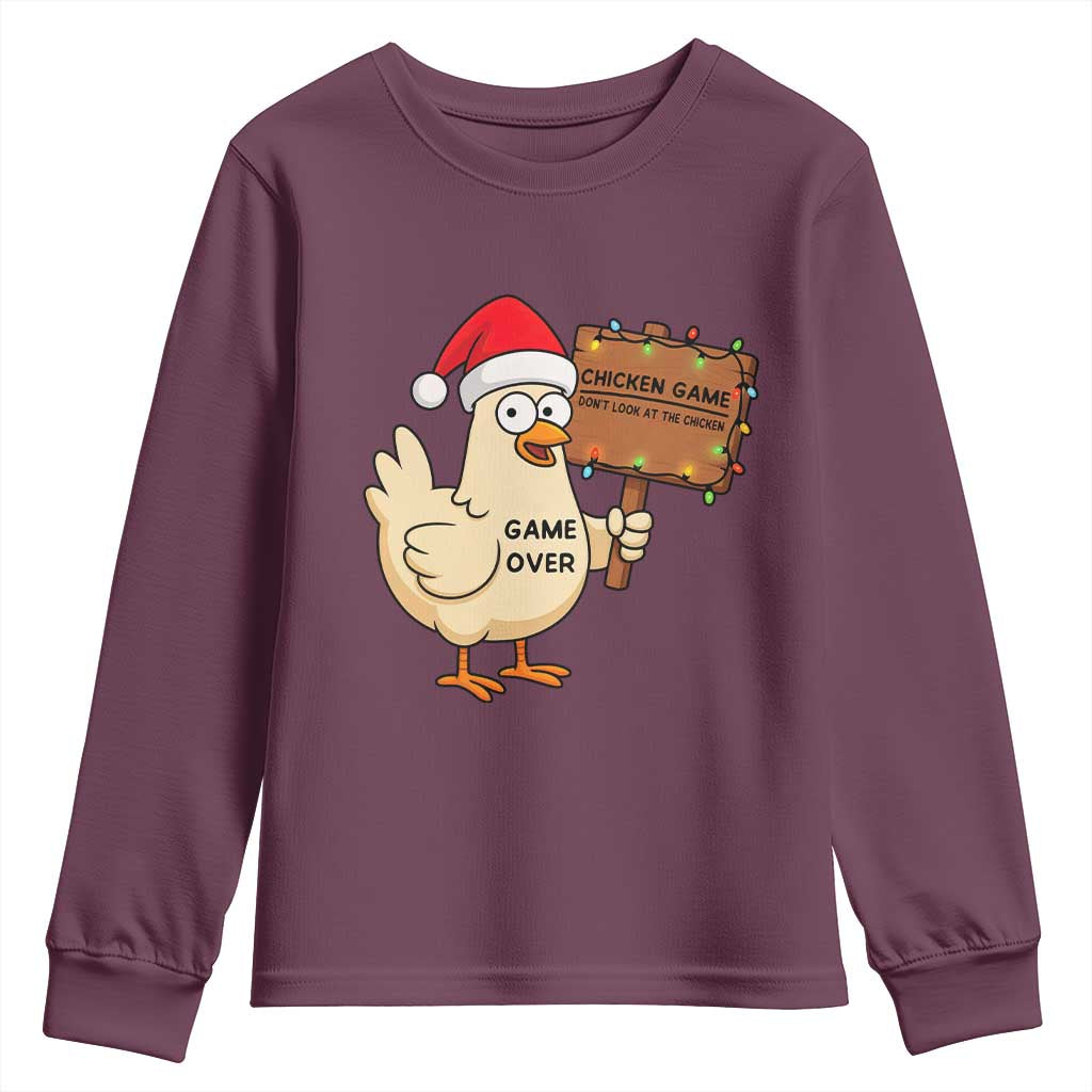 Chicken Game Christmas Youth Sweatshirt Funny Do Not Look At The Chicken TS14 Maroon Print Your Wear