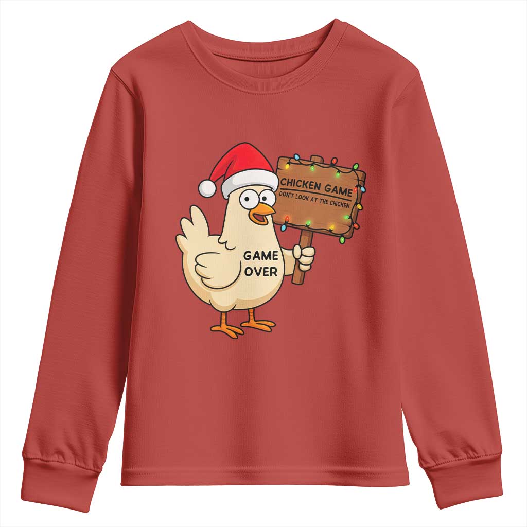 Chicken Game Christmas Youth Sweatshirt Funny Do Not Look At The Chicken TS14 Red Print Your Wear