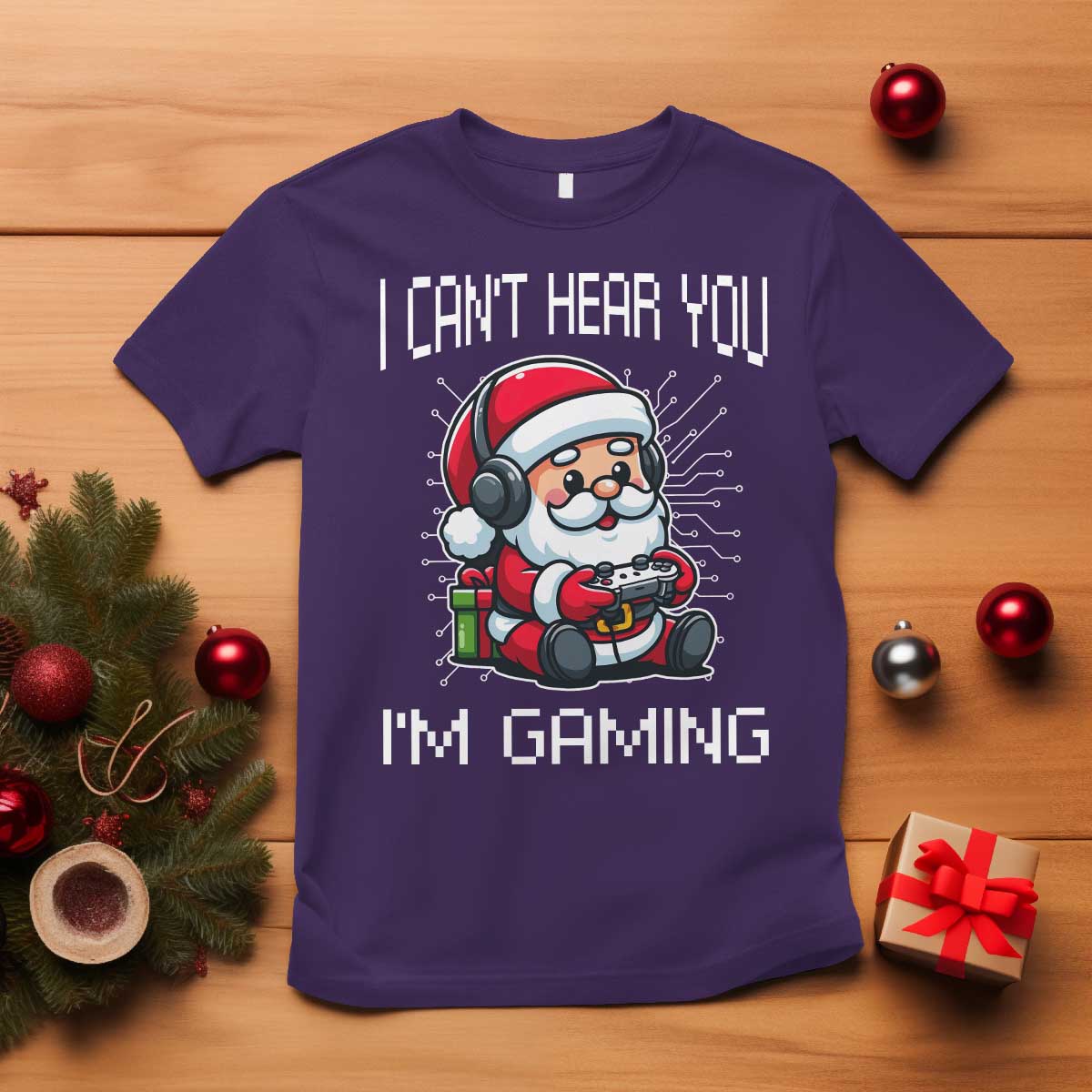Funny Santa Gamer Christmas T Shirt I Can Not Hear You I Am Gaming TS14 Purple Print Your Wear