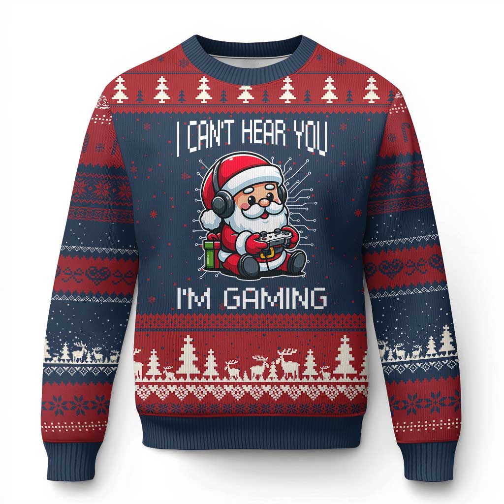 Funny Santa Gamer Xmas Ugly Christmas Sweater I Can Not Hear You I Am Gaming TS14 Navy Red Print Your Wear
