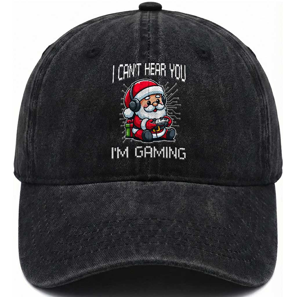 Funny Santa Gamer Christmas Washed Cotton Baseball Cap I Can Not Hear You I Am Gaming TS14 Washed Cap Universal Fit Black Print Your Wear