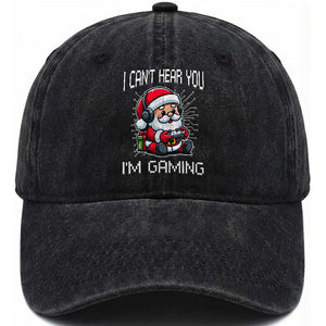Funny Santa Gamer Christmas Washed Cotton Baseball Cap I Can Not Hear You I Am Gaming TS14 Washed Cap Universal Fit Black Print Your Wear