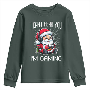 Funny Santa Gamer Christmas Youth Sweatshirt I Can Not Hear You I Am Gaming TS14 Dark Forest Green Print Your Wear