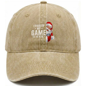 Funny Santa Gamer Christmas Washed Cotton Baseball Cap I Paused My Game To Be Here TS14 Washed Cap Universal Fit Khaki Print Your Wear