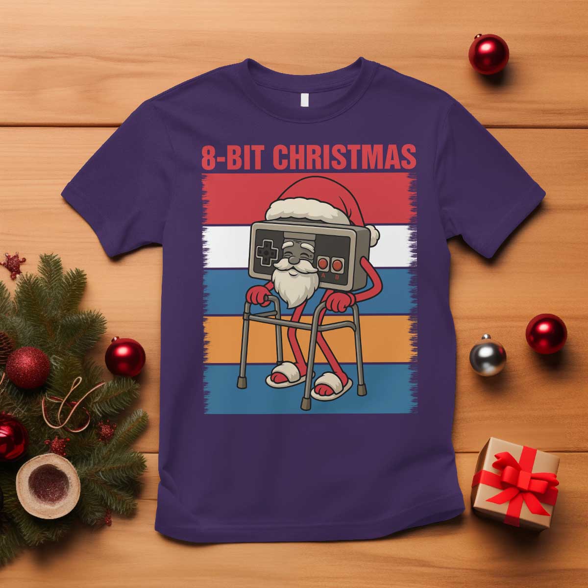 Funny Old Gamer Christmas T Shirt Retro 80s 90s Video Game TS14 Purple Print Your Wear