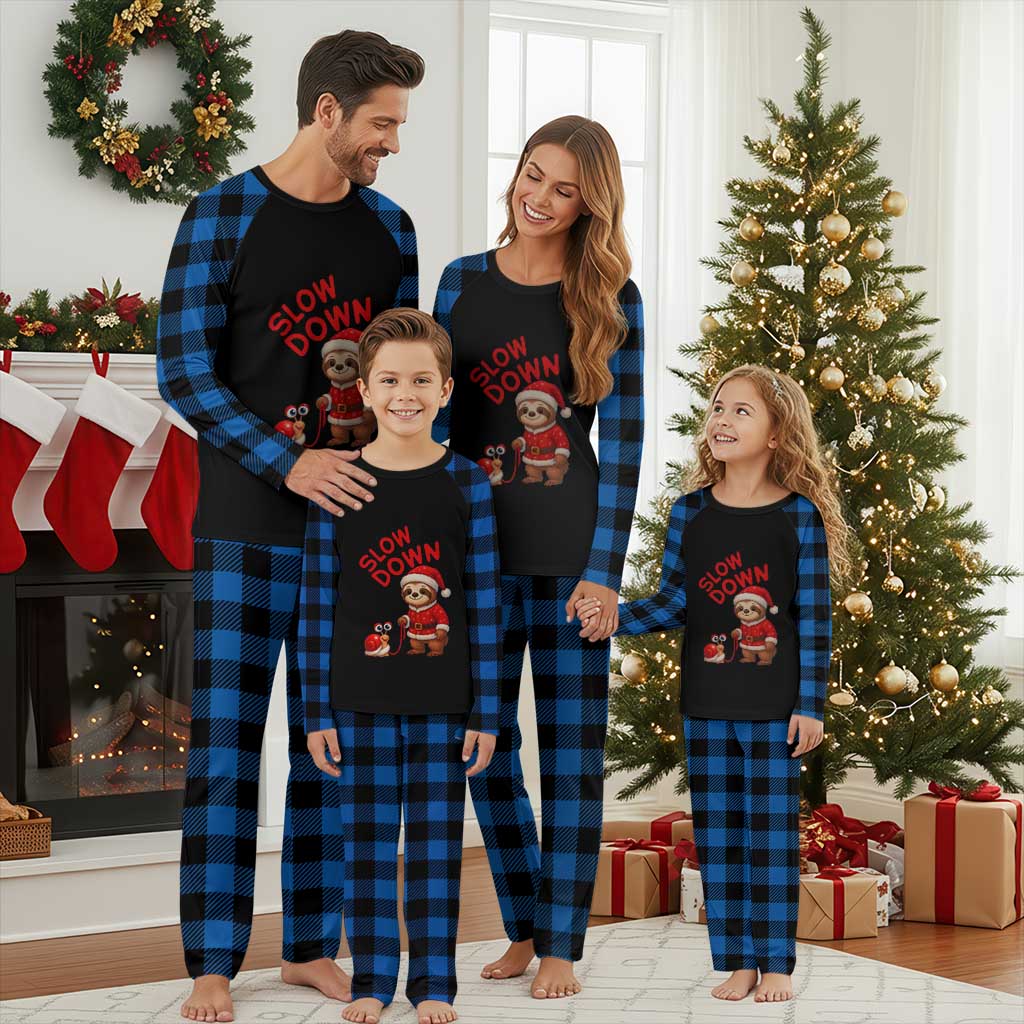 Funny Sloth Snail Christmas Plaid Pajama Set Slow Down Xmas TS14 Blue Plaid Print Your Wear