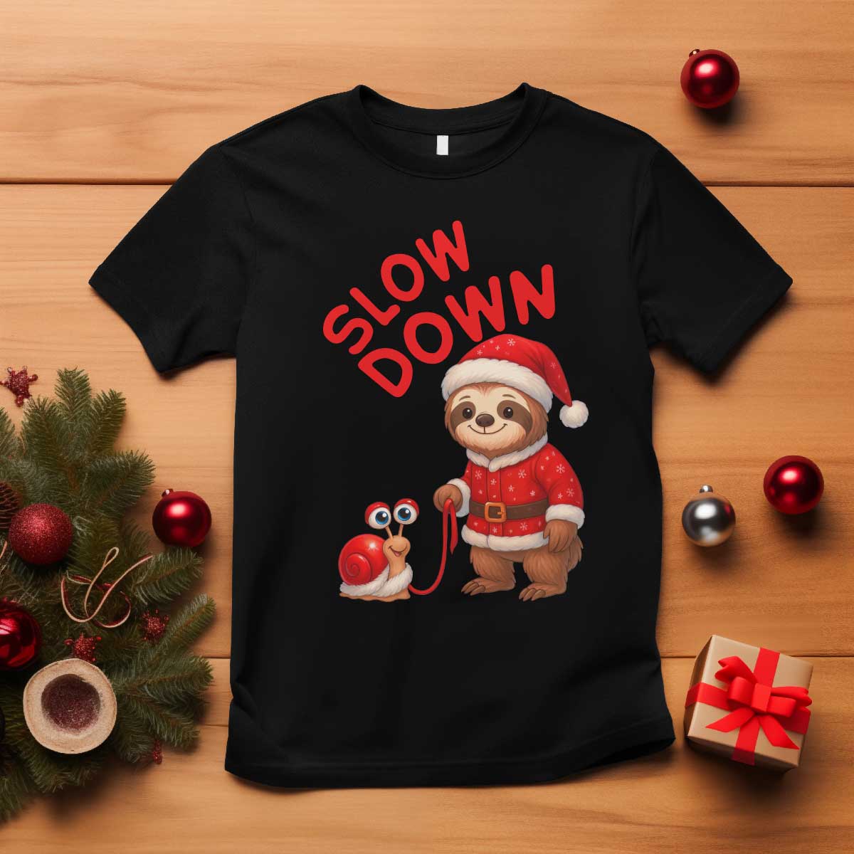 Funny Sloth Snail Christmas T Shirt Slow Down Xmas TS14 Black Print Your Wear