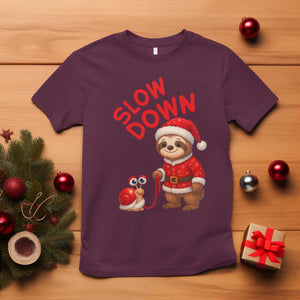 Funny Sloth Snail Christmas T Shirt Slow Down Xmas TS14 Maroon Print Your Wear