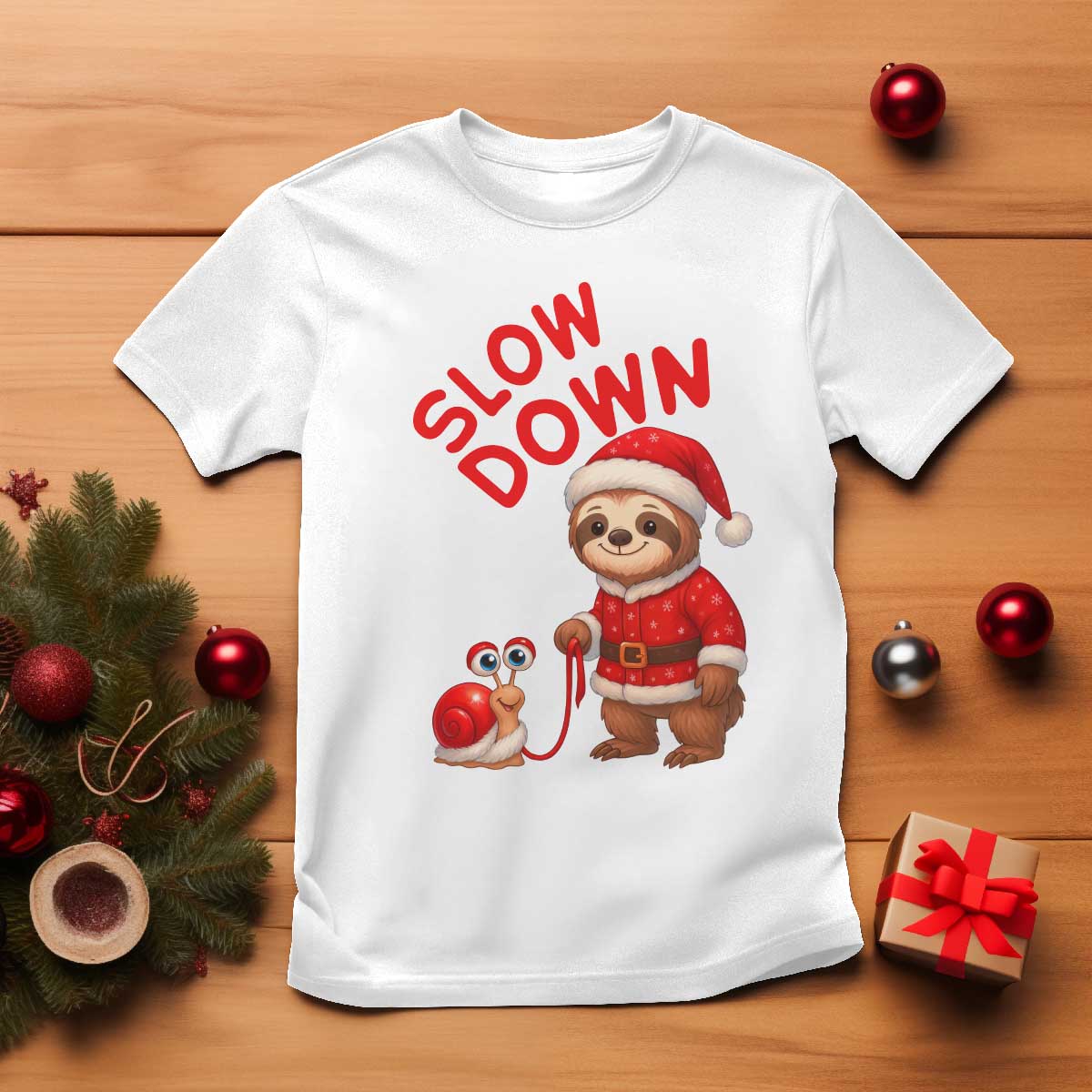 Funny Sloth Snail Christmas T Shirt Slow Down Xmas TS14 White Print Your Wear