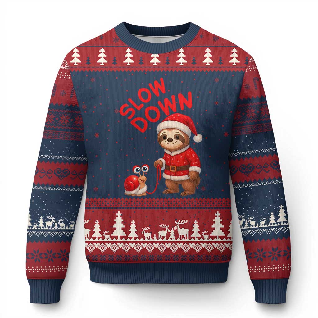 Funny Sloth Snail Xmas Ugly Christmas Sweater Slow Down Xmas TS14 Navy Red Print Your Wear