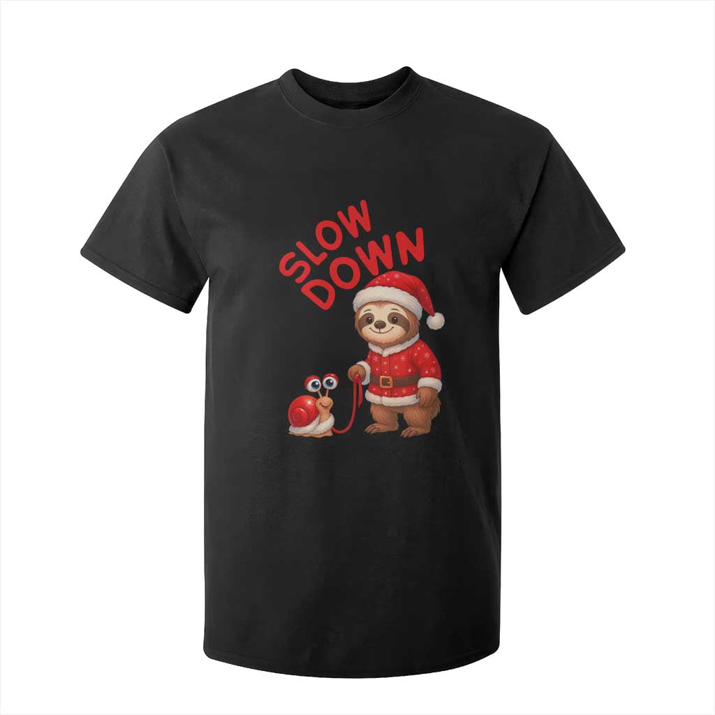 Funny Sloth Snail Christmas T Shirt For Kid Slow Down Xmas TS14 Black Print Your Wear