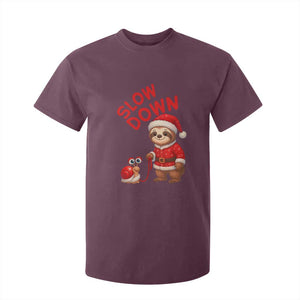 Funny Sloth Snail Christmas T Shirt For Kid Slow Down Xmas TS14 Maroon Print Your Wear