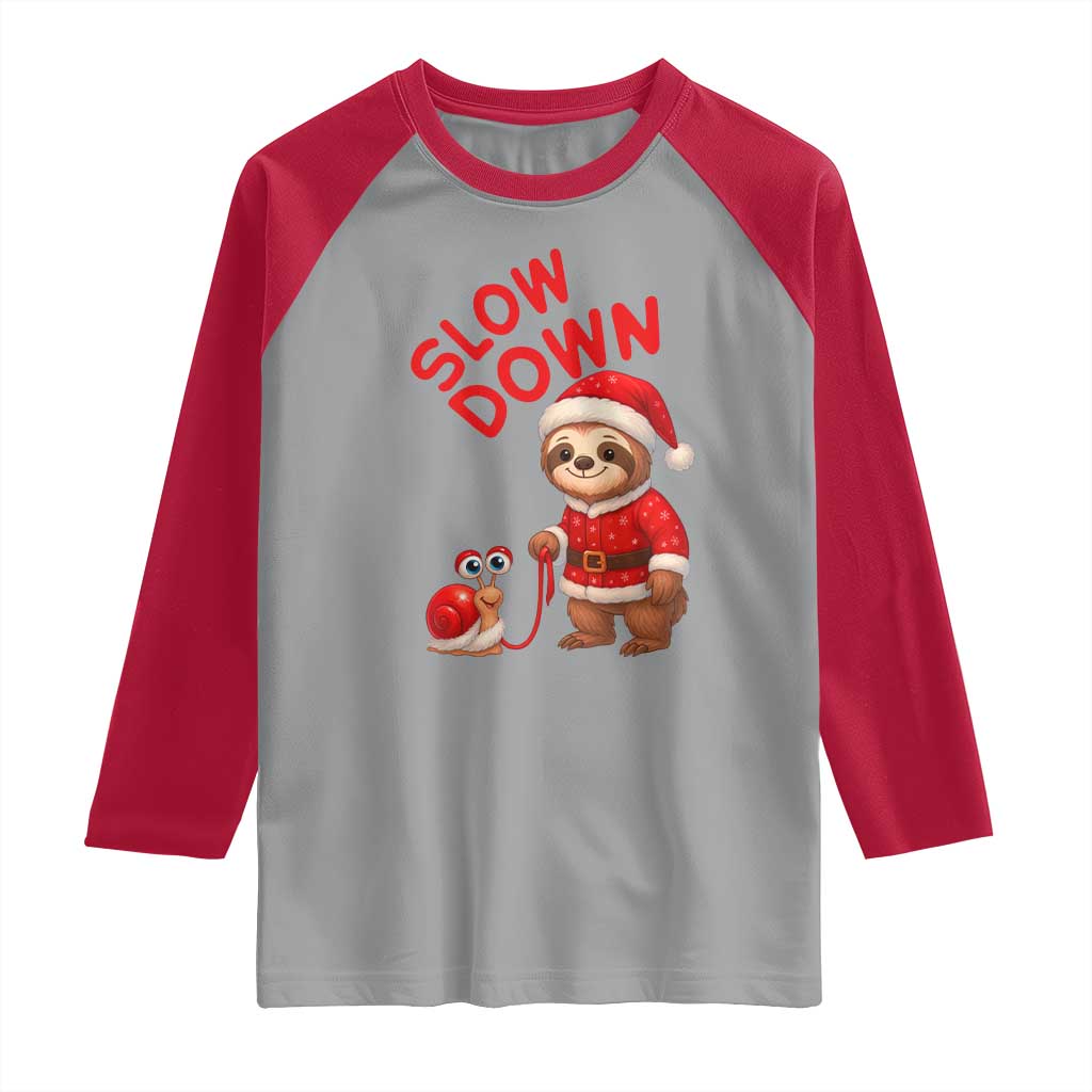 Funny Sloth Snail Christmas Raglan Shirt Slow Down Xmas TS14 Sport Gray Red Print Your Wear