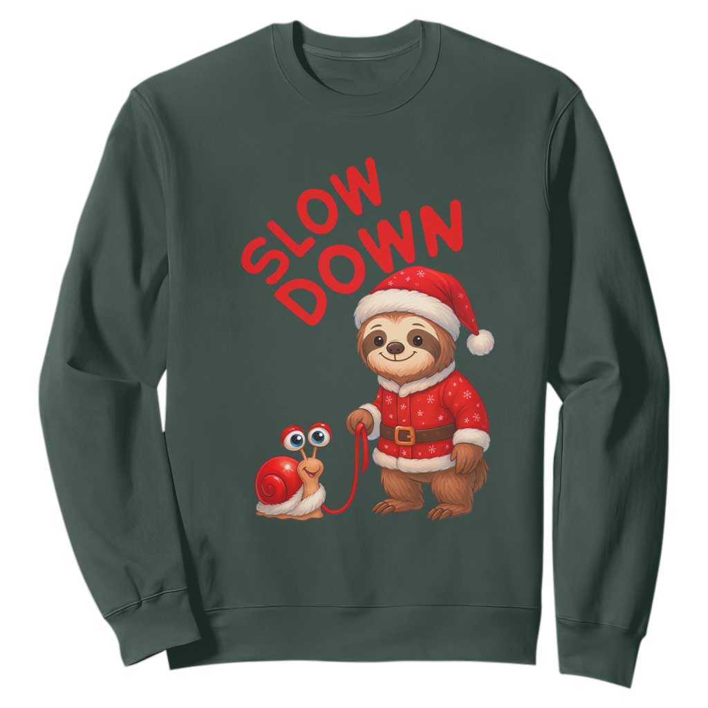 Funny Sloth Snail Christmas Sweatshirt Slow Down Xmas TS14 Dark Forest Green Print Your Wear