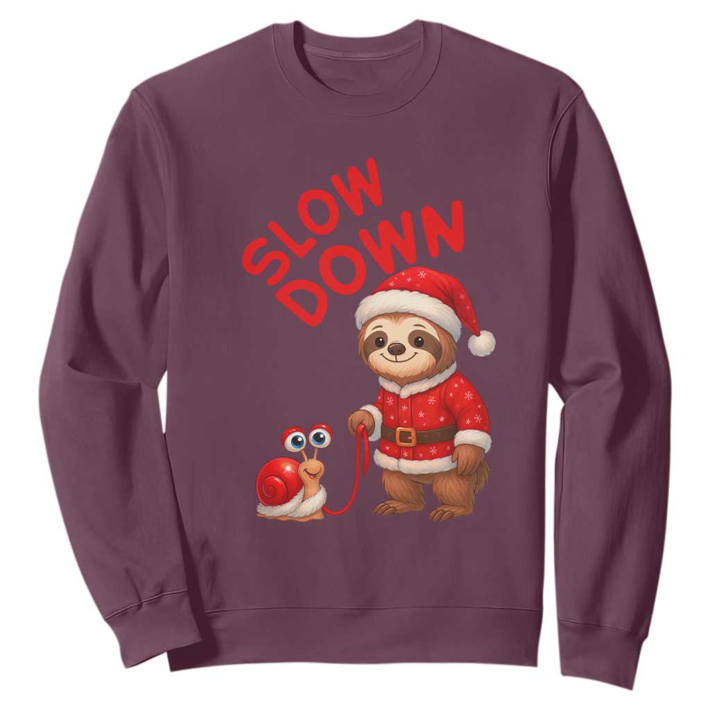 Funny Sloth Snail Christmas Sweatshirt Slow Down Xmas TS14 Maroon Print Your Wear